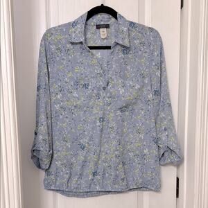 Cocomo blue gray crop sleeve elastic waist top size PL